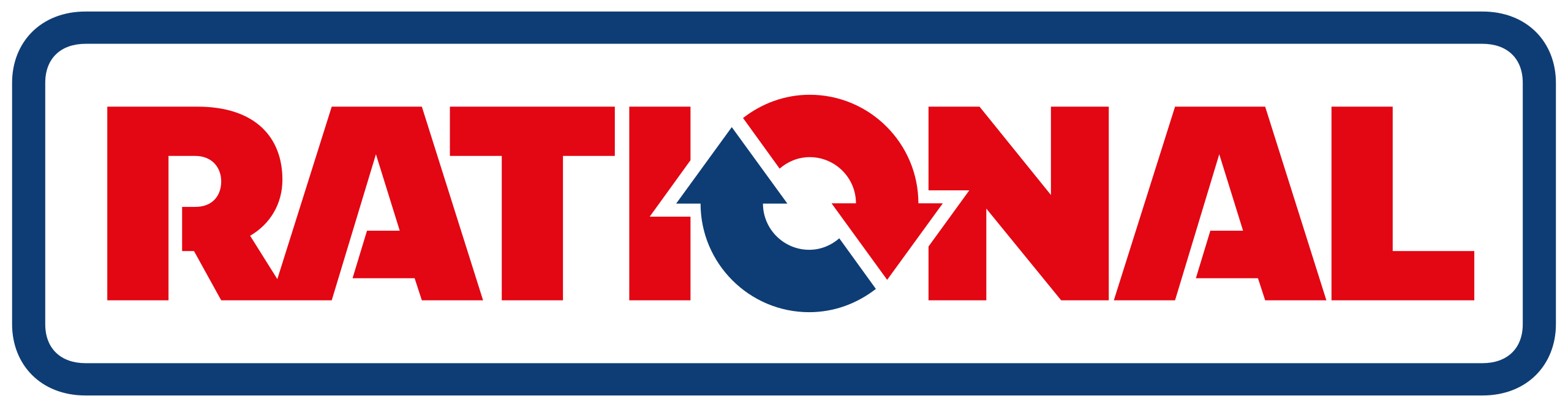 Logo met tekst RATIONAL in rode letters